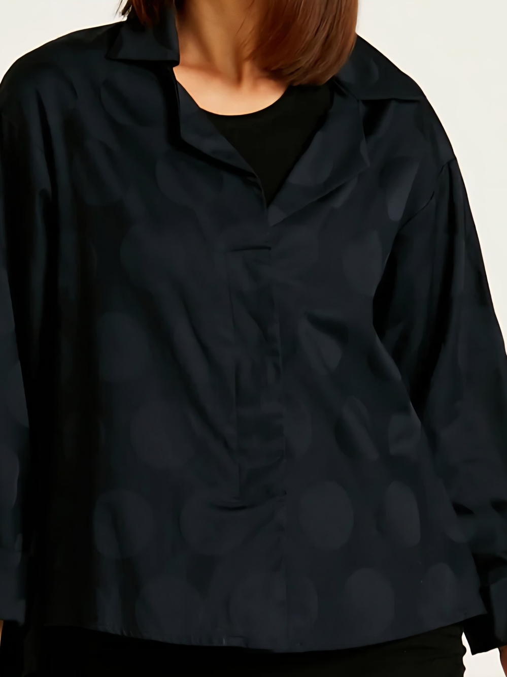 PLANET by Lauren G Black Cotton Jacquard Mini-Man Polka Dot Swing Shirt OS